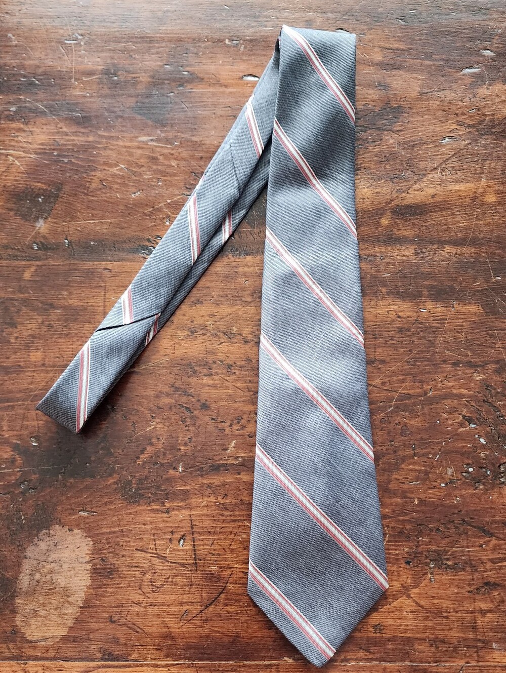 NWT Deadstock Vintage Ketch Men's Necktie Tie Grey Red & White Stripes Classic